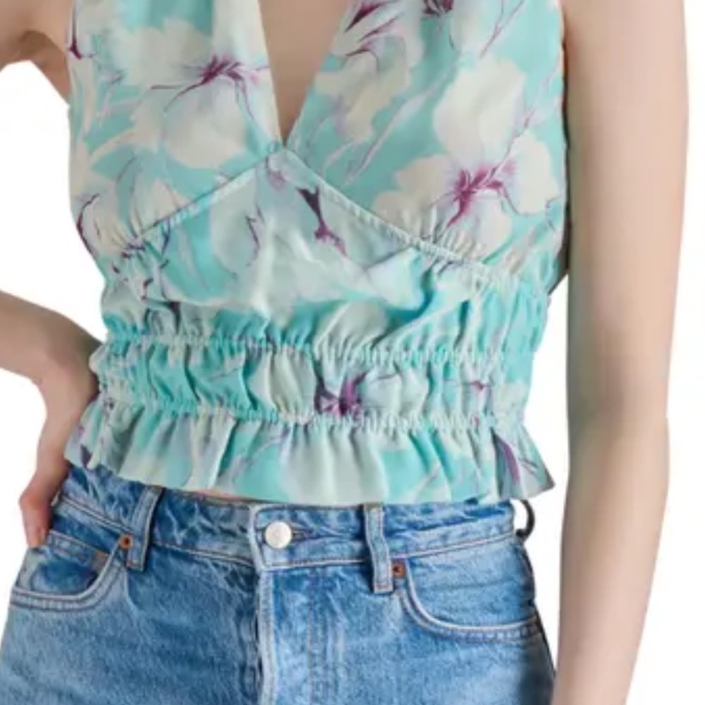 NWT Steve Madden Aqua Floral Crop Top